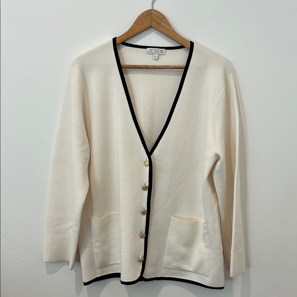 J. Crew Women's Ivory Giselle Cardigan with Black Trim